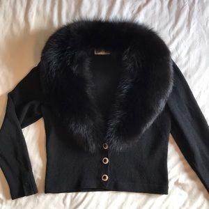 St. John by Marie Gray Faux Fur Collar Cardigan